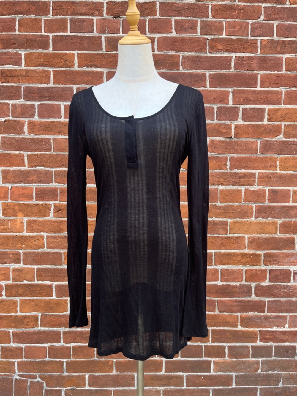 Alexander Wang Black Long-Sleeve Ribbed Scoop-Neck Dress